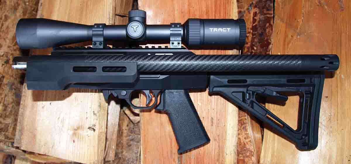 Dovetails on the receiver and forearm allow joining the two pieces of the Volquartsen VT2 Takedown Rifle to create a neat package.